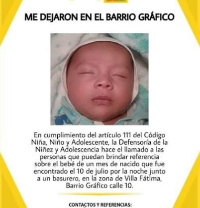 Imagen de la bebe abandonada por sus padres en La Paz
